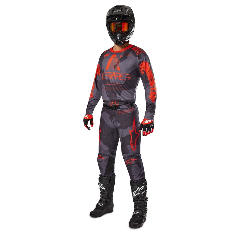 Alpinestars Racer Hollow maglia da motocross grigio camo-arancio fluo
