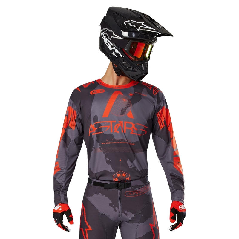 Alpinestars Racer Hollow maglia da motocross grigio camo-arancio fluo