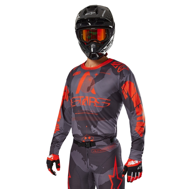 Alpinestars Racer Hollow maglia da motocross grigio camo-arancio fluo
