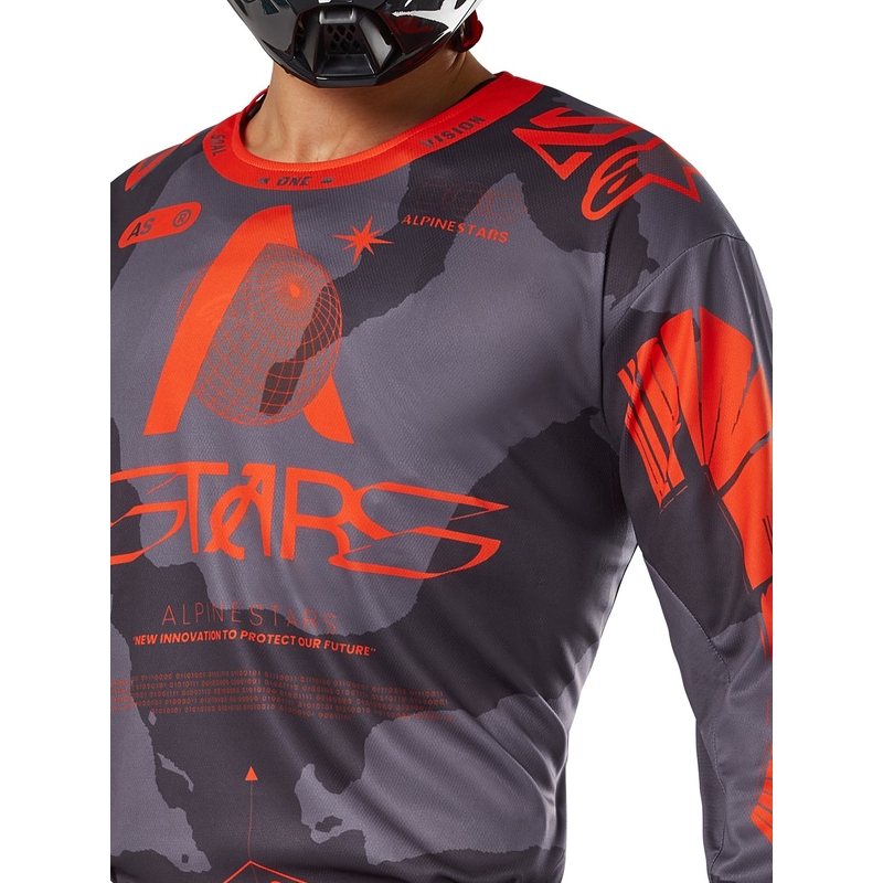 Alpinestars Racer Hollow maglia da motocross grigio camo-arancio fluo