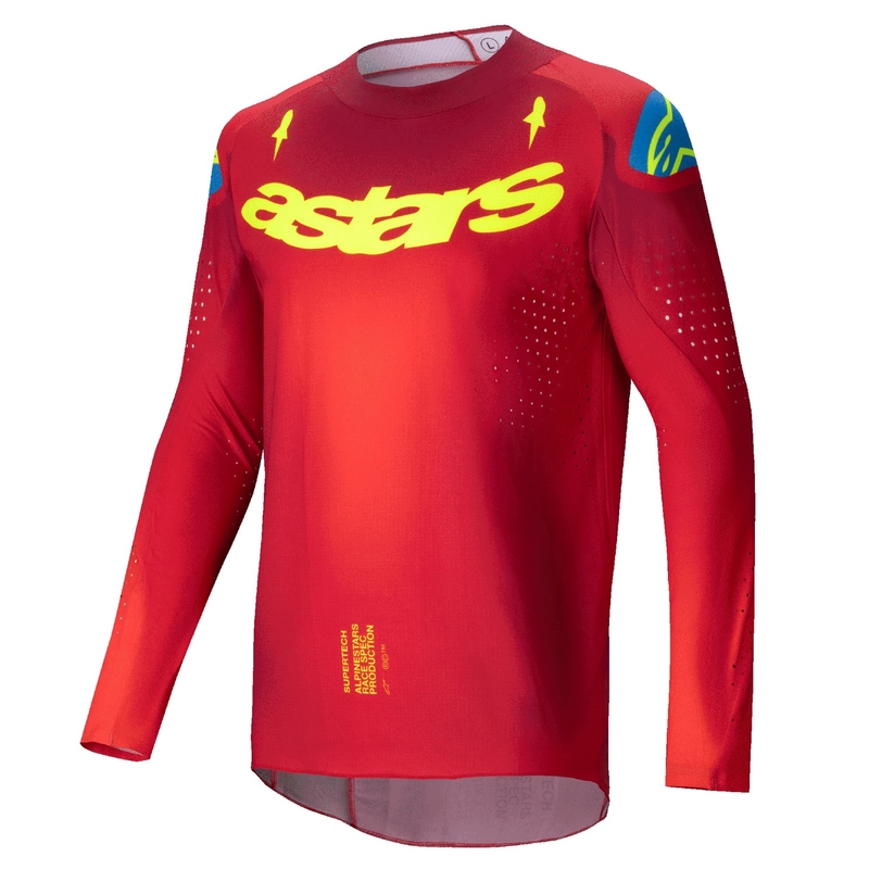 Maglia da motocross Alpinestars Supertech Maker rosso-giallo fluo