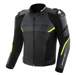 Giacca da moto in pelle Shima Bandit 2.0 nero-bianco-giallo fluo