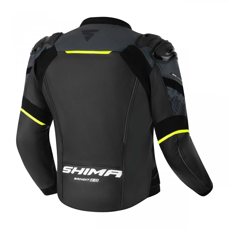 Giacca da moto in pelle Shima Bandit 2.0 nero-bianco-giallo fluo