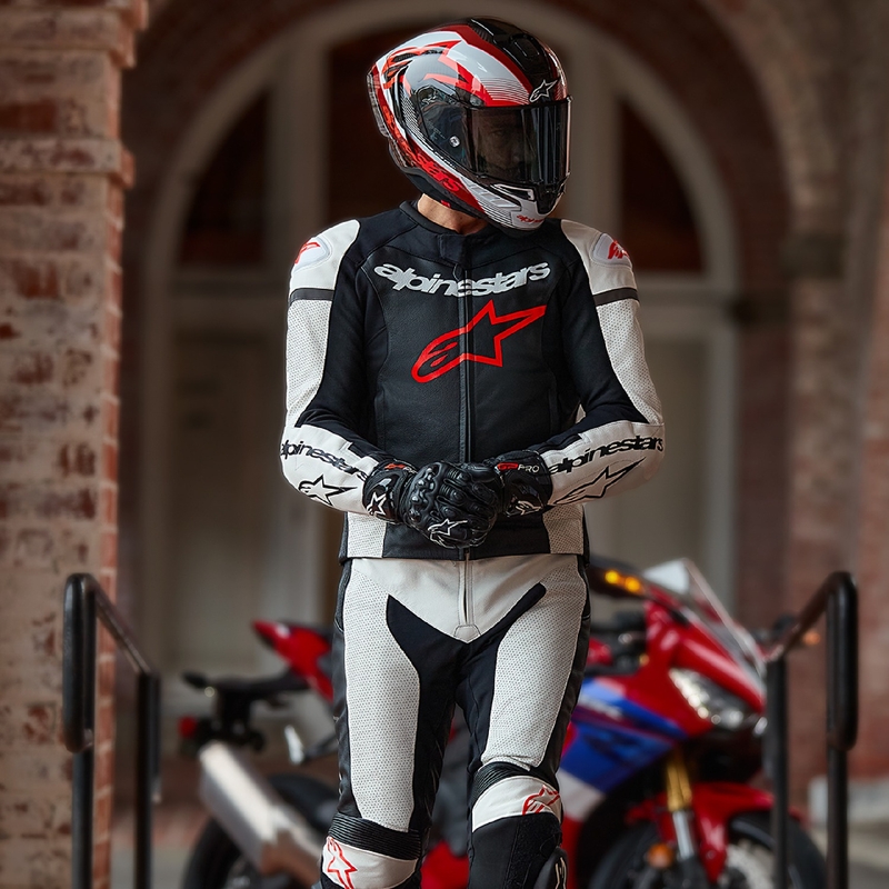 Alpinestars GP Force Lurv tuta due pezzi in pelle bianco-nero-rosso fluo