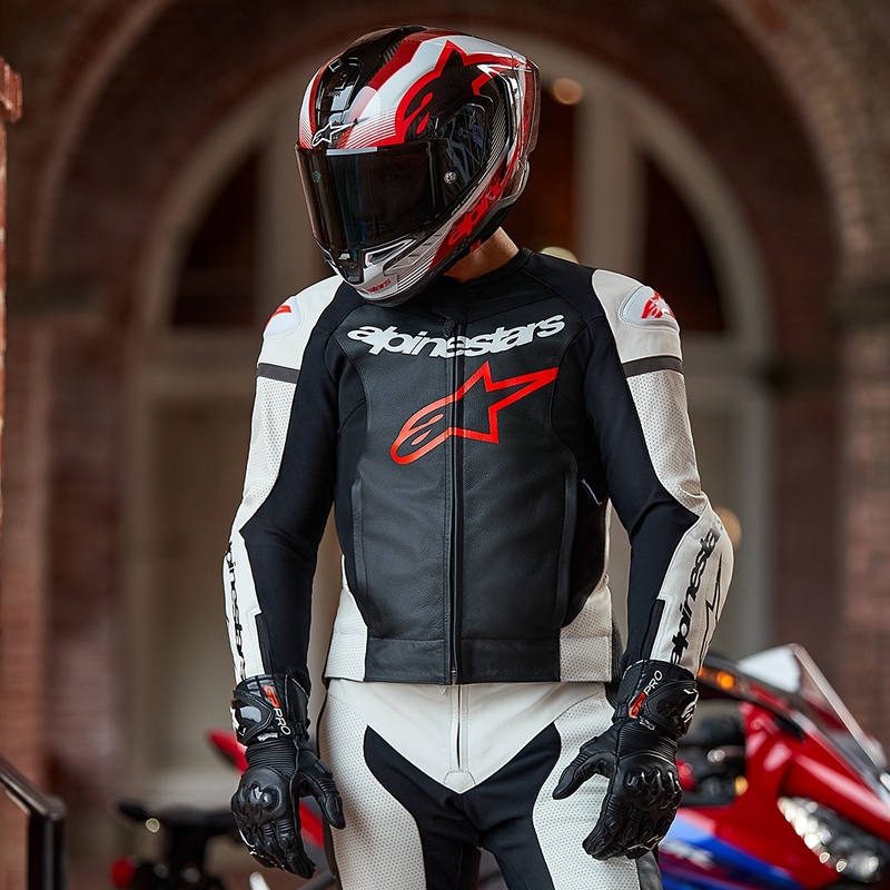 Alpinestars GP Force Lurv tuta due pezzi in pelle bianco-nero-rosso fluo