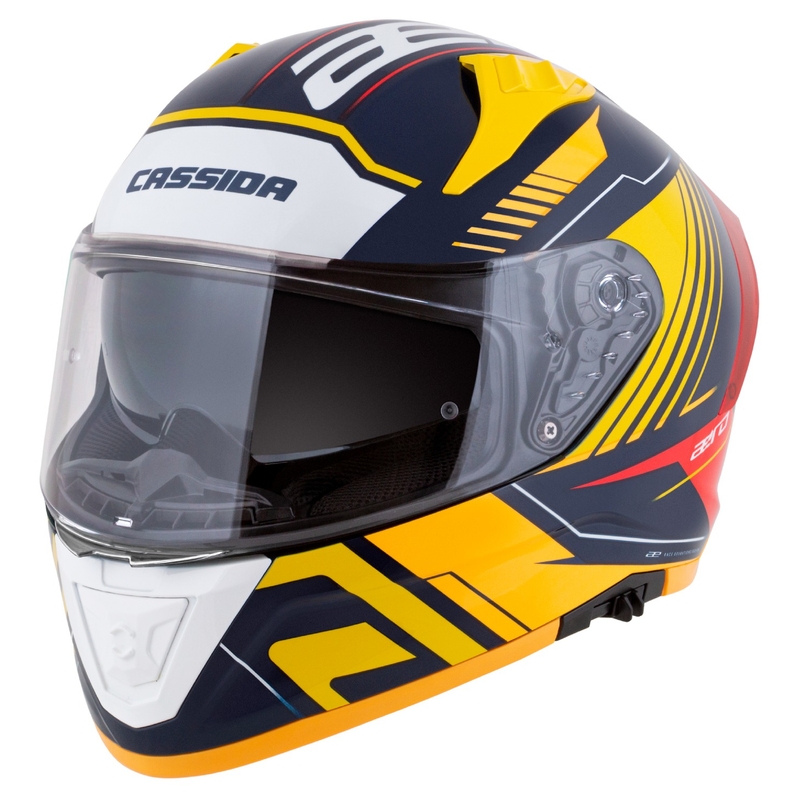 Casco moto integrale Cassida Aero Drome blu-giallo fluo-arancio-rosso-blu chiaro-bianco