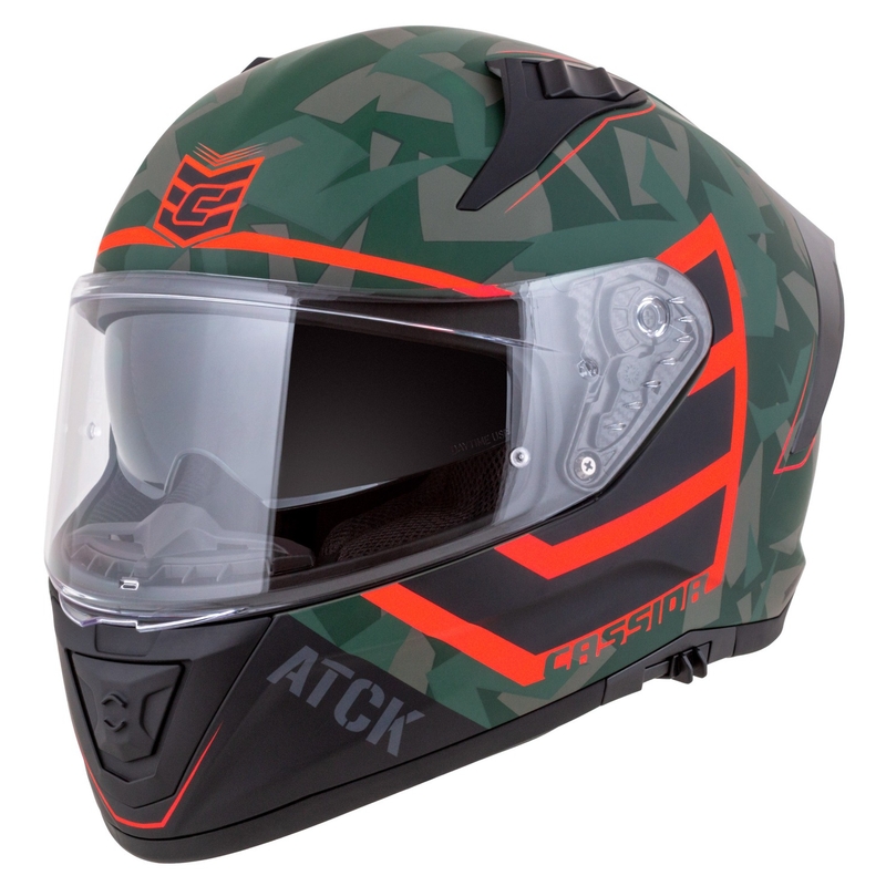 Casco moto integrale Cassida Aero ATCK camo verde-nero-grigio-arancio