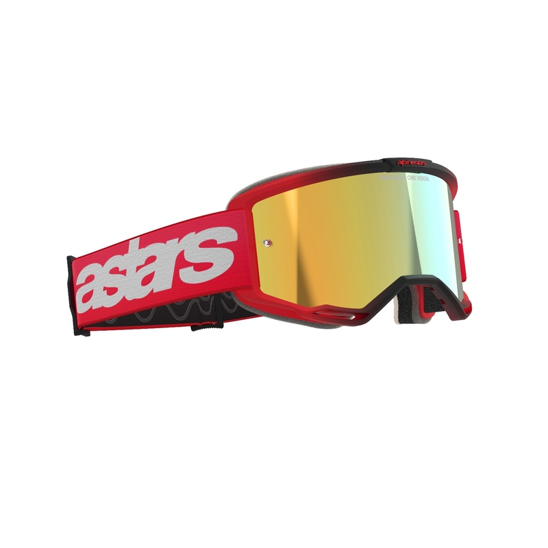 Occhiali da motocross Alpinestars Vision 5 Blaze rosso con plexi oro specchiato