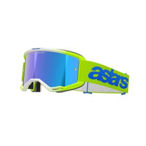 Occhiali da motocross Alpinestars Vision 5 Blaze giallo fluo e blu con plexi blu specchiato