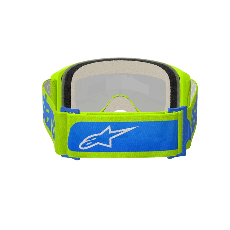 Occhiali da motocross Alpinestars Vision 5 Blaze giallo fluo e blu con plexi blu specchiato