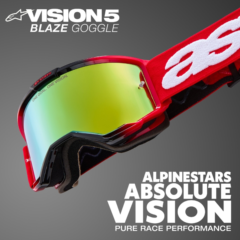 Occhiali da motocross Alpinestars Vision 5 Blaze giallo fluo e blu con plexi blu specchiato