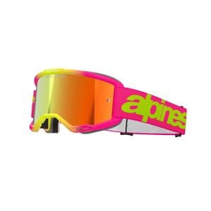 Occhiali da motocross Alpinestars Vision 5 Wordmark rosa-giallo fluo con plexi rosso specchiato