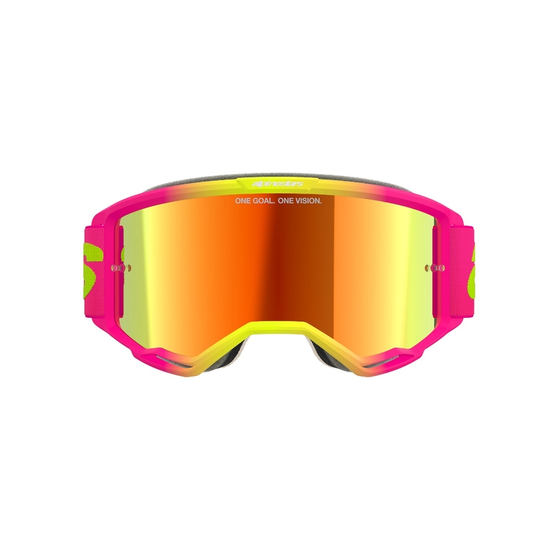 Occhiali da motocross Alpinestars Vision 5 Wordmark rosa-giallo fluo con plexi rosso specchiato