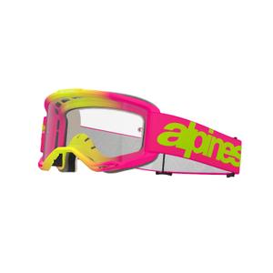 Occhiali da motocross Alpinestars Vision 5 Wordmark rosa-giallo fluo con plexi trasparente