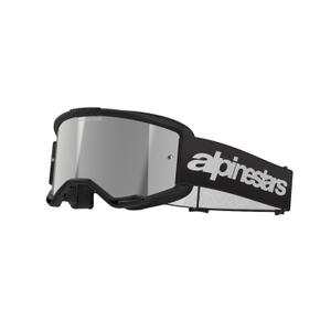 Occhiali da motocross Alpinestars Vision 3 Wordmark neri con plexi argento specchiato