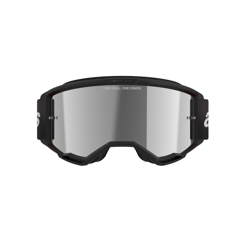 Occhiali da motocross Alpinestars Vision 3 Wordmark neri con plexi argento specchiato