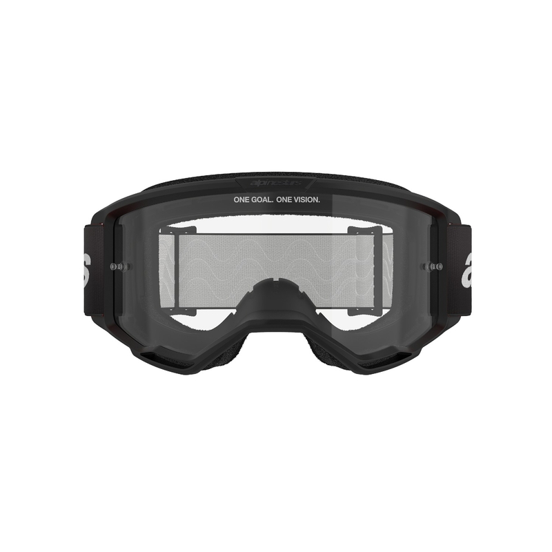 Occhiali da motocross Alpinestars Vision 3 Wordmark neri con plexi trasparente