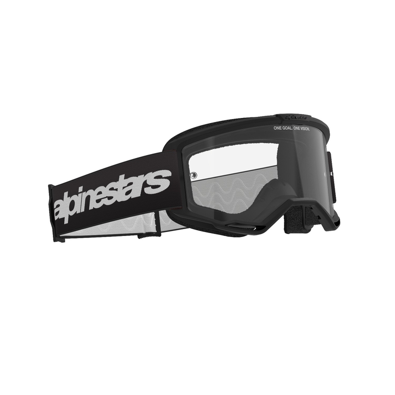 Occhiali da motocross Alpinestars Vision 3 Wordmark neri con plexi trasparente