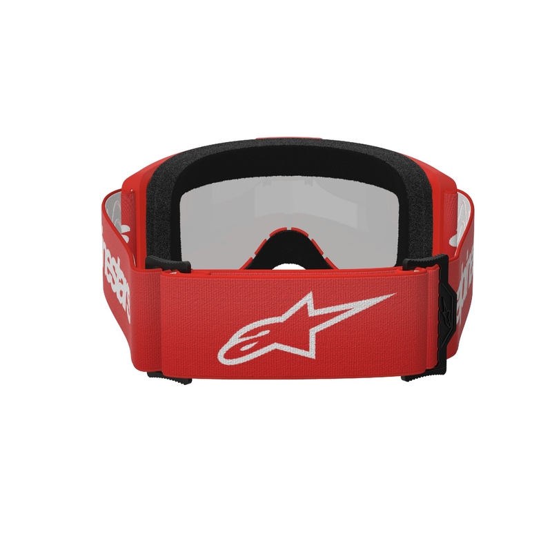 Occhiali da motocross Alpinestars Vision 3 Wordmark rosso con lente radiale argento