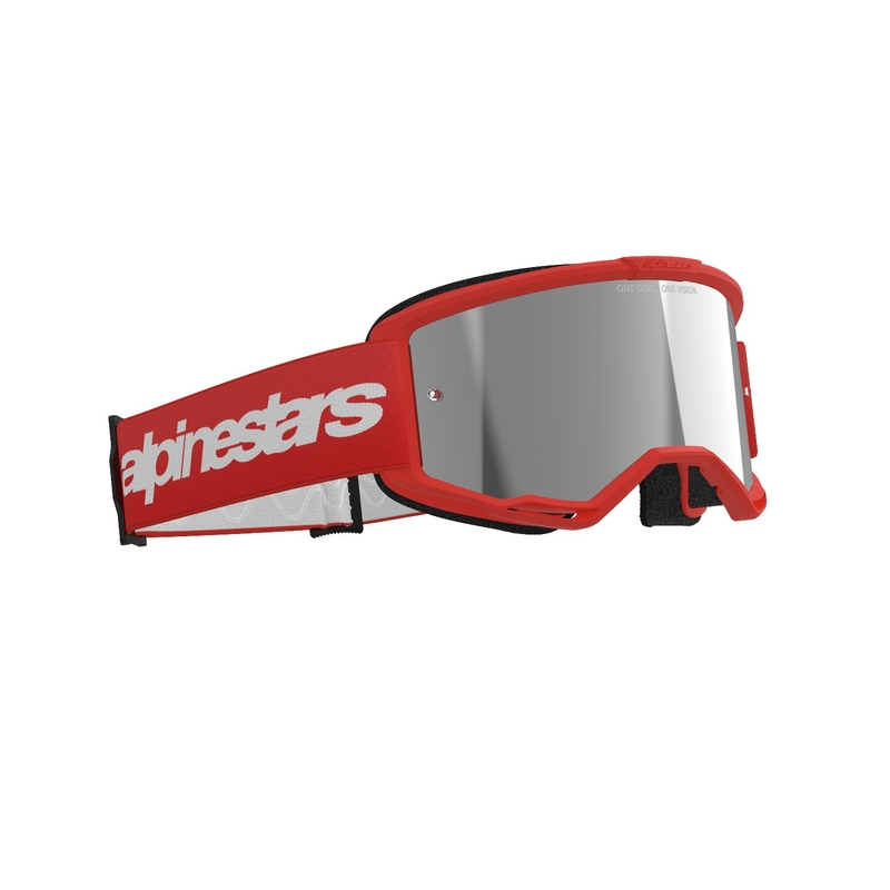 Occhiali da motocross Alpinestars Vision 3 Wordmark rosso con lente radiale argento