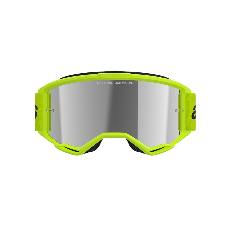 Occhiali da motocross Alpinestars Vision 3 Wordmark giallo fluo con lente radiale argento