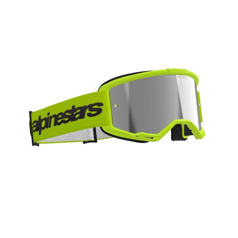 Occhiali da motocross Alpinestars Vision 3 Wordmark giallo fluo con lente radiale argento