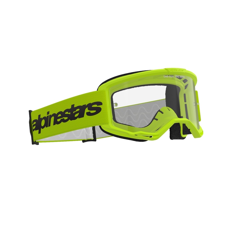 Occhiali da motocross Alpinestars Vision 3 Wordmark giallo fluo con plexi trasparente