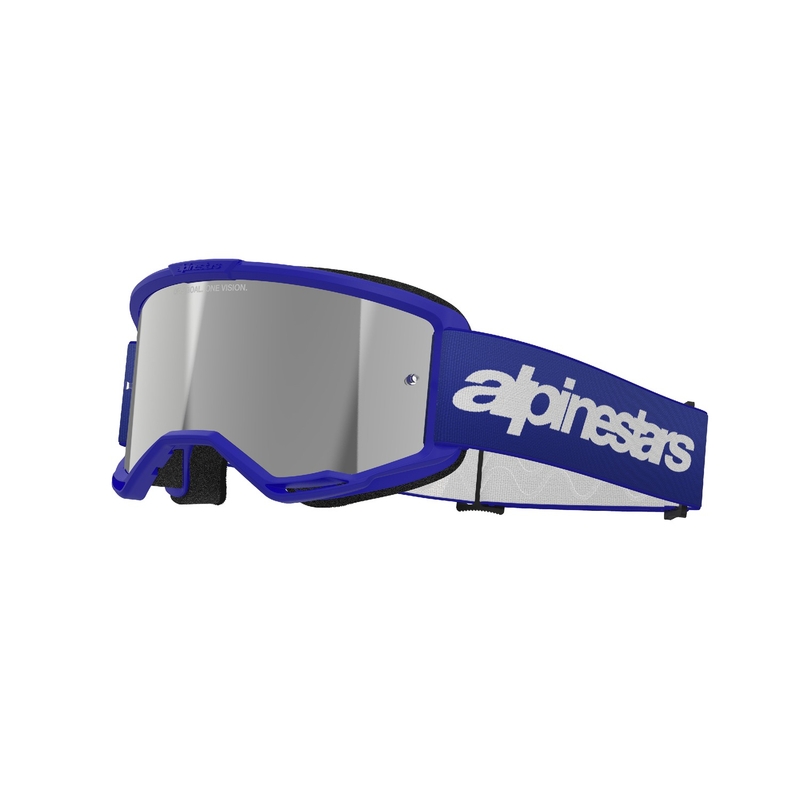 Occhiali da motocross Alpinestars Vision 3 Wordmark blu con lenti argento specchiate