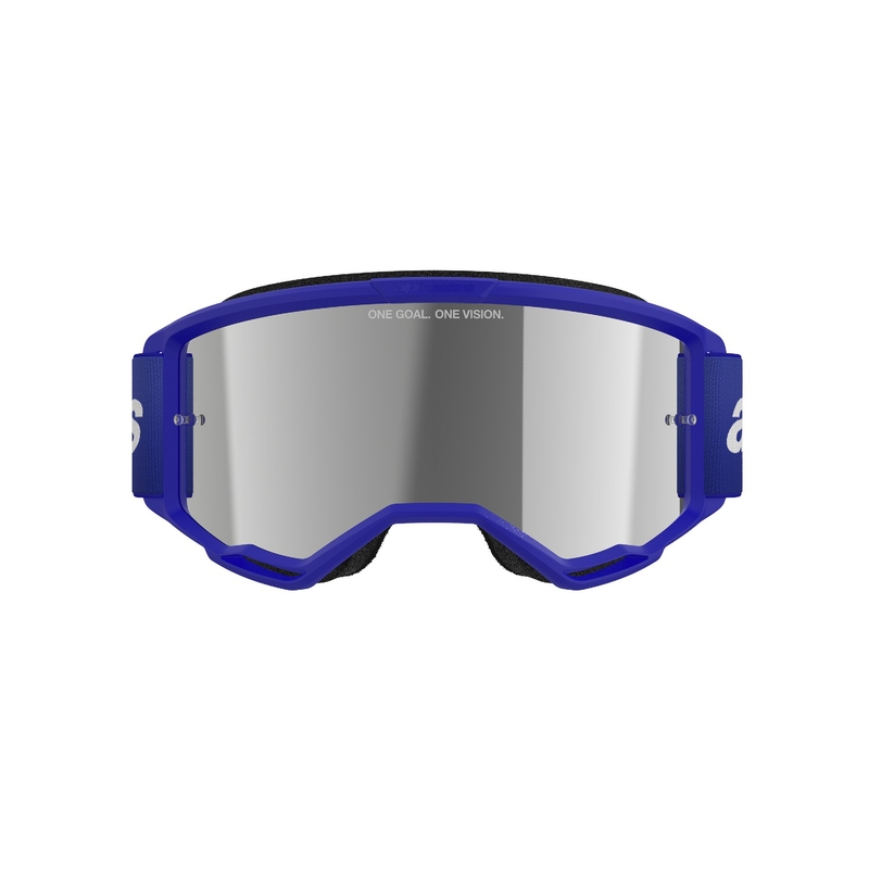 Occhiali da motocross Alpinestars Vision 3 Wordmark blu con lenti argento specchiate