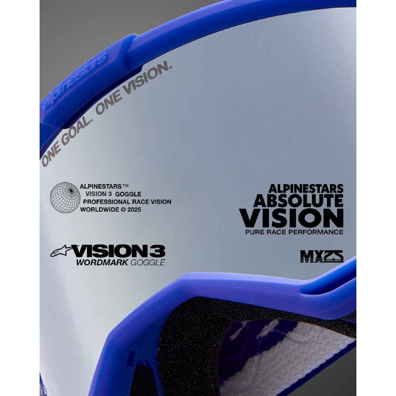 Occhiali da motocross Alpinestars Vision 3 Wordmark blu con lenti argento specchiate