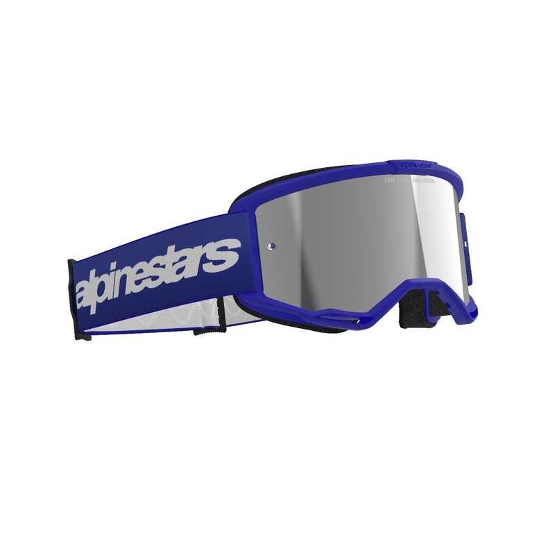Occhiali da motocross Alpinestars Vision 3 Wordmark blu con lenti argento specchiate