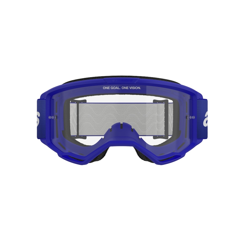 Occhiali da motocross Alpinestars Vision 3 Wordmark blu con plexi trasparente