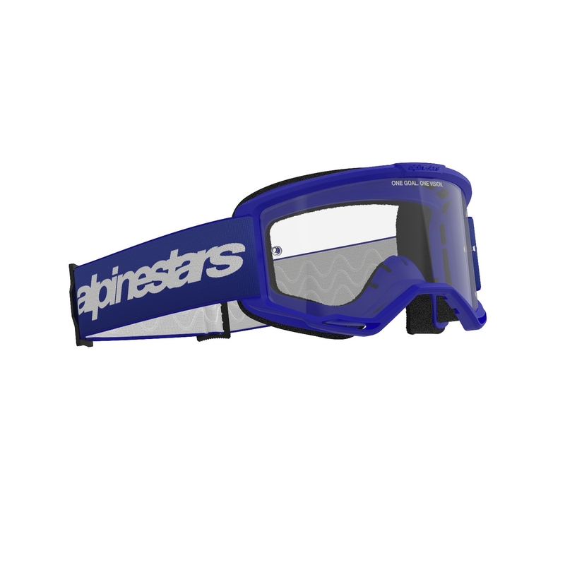Occhiali da motocross Alpinestars Vision 3 Wordmark blu con plexi trasparente