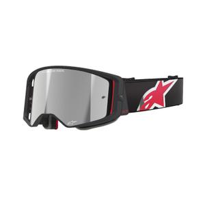 Occhiali da motocross Alpinestars Supertech Corp neri e rossi con lenti argentate a specchio