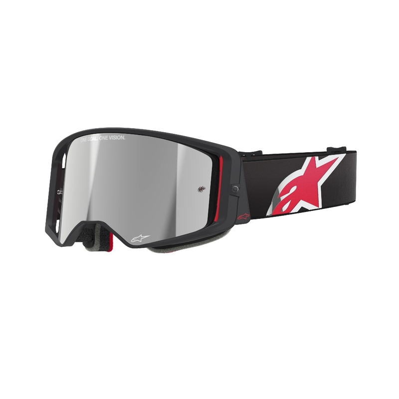 Occhiali da motocross Alpinestars Supertech Corp neri e rossi con lenti argentate a specchio