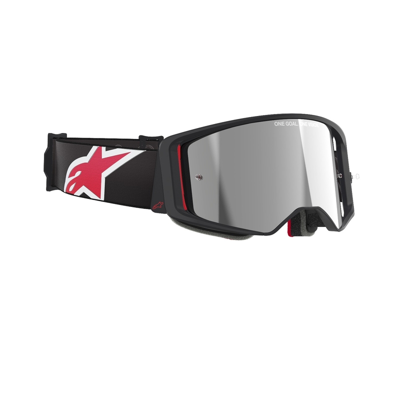 Occhiali da motocross Alpinestars Supertech Corp neri e rossi con lenti argentate a specchio