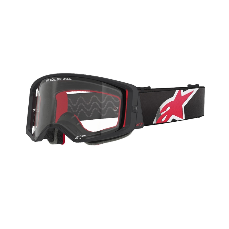 Occhiali da motocross Alpinestars Supertech Corp neri e rossi con lenti trasparenti