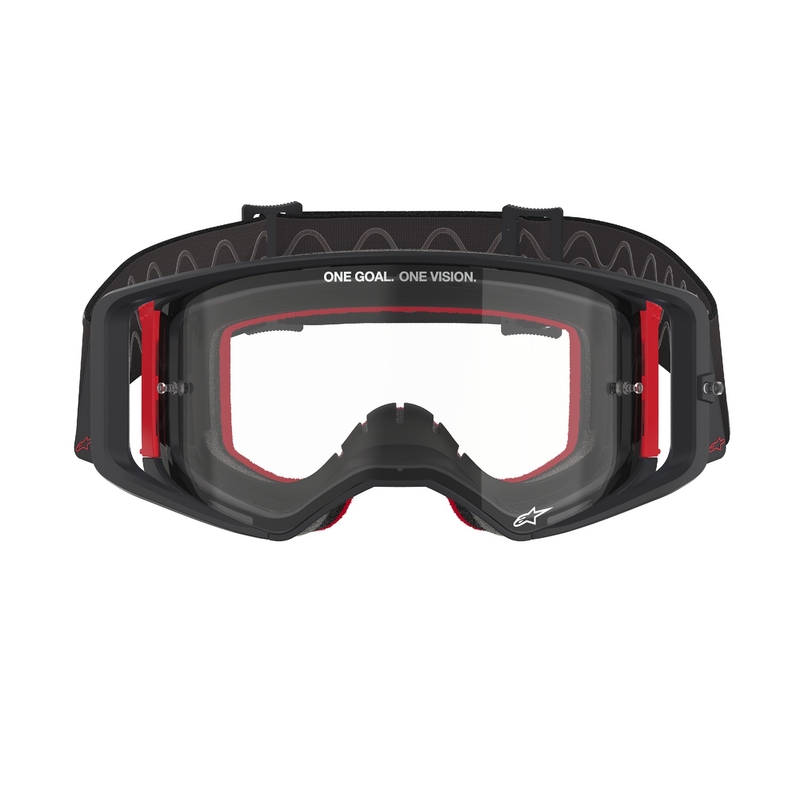 Occhiali da motocross Alpinestars Supertech Corp neri e rossi con lenti trasparenti