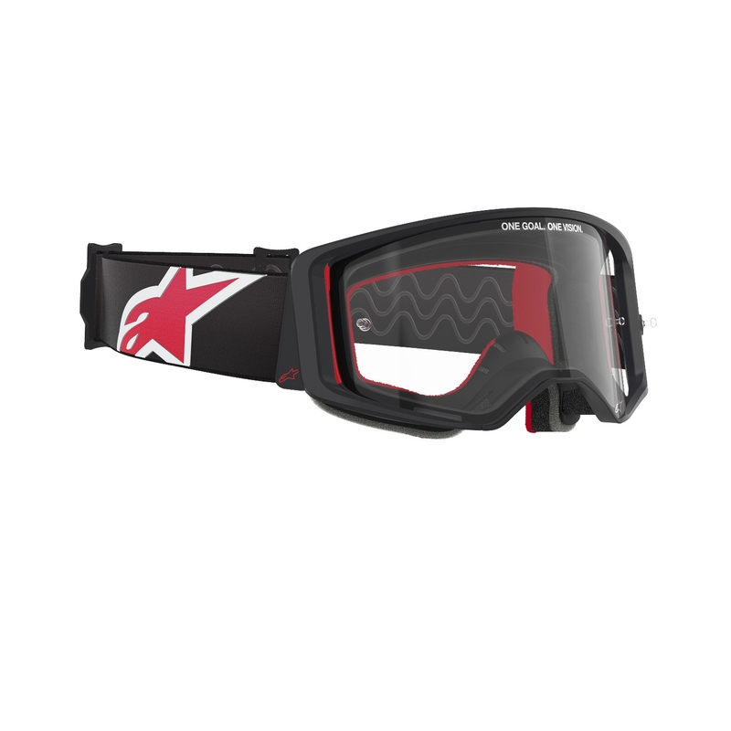 Occhiali da motocross Alpinestars Supertech Corp neri e rossi con lenti trasparenti