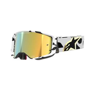 Occhiali da motocross Alpinestars Supertech Corp bianchi e oro con lenti dorate a specchio