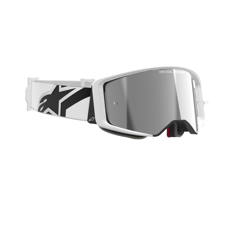 Occhiali da motocross Alpinestars Supertech Corp bianchi con lenti argentate a specchio