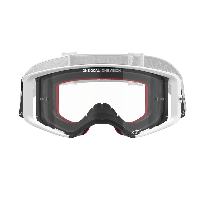 Occhiali da motocross Alpinestars Supertech Corp bianchi con lente trasparente Saldi