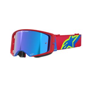Occhiali da motocross Alpinestars Supertech Corp rossi e blu con lenti argentate a specchio