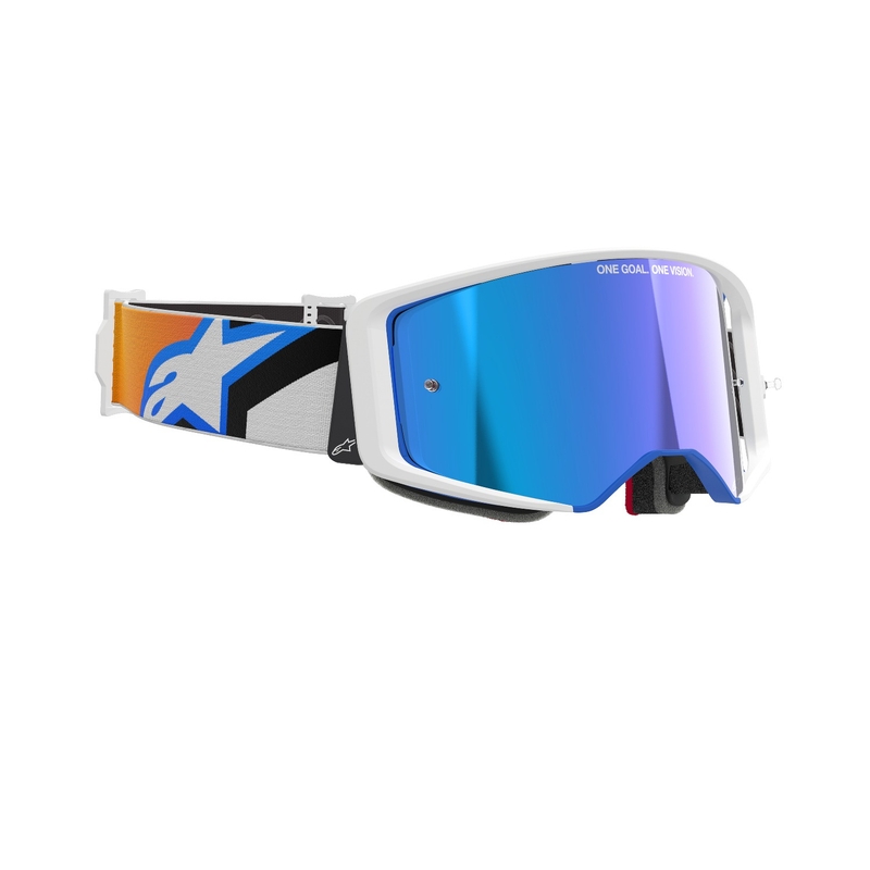 Occhiali da motocross Alpinestars Supertech Corp blu-arancio con lenti blu specchiate