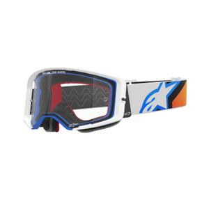 Occhiali da motocross Alpinestars Supertech Corp blu-arancio con lenti trasparenti