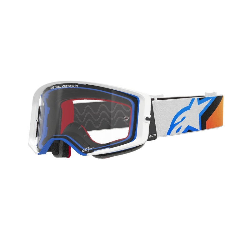 Occhiali da motocross Alpinestars Supertech Corp blu-arancio con lenti trasparenti