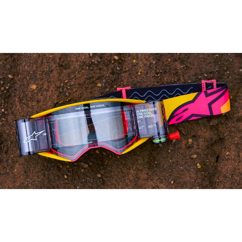 Occhiali da motocross Alpinestars Supertech Corp blu-arancio con lenti trasparenti