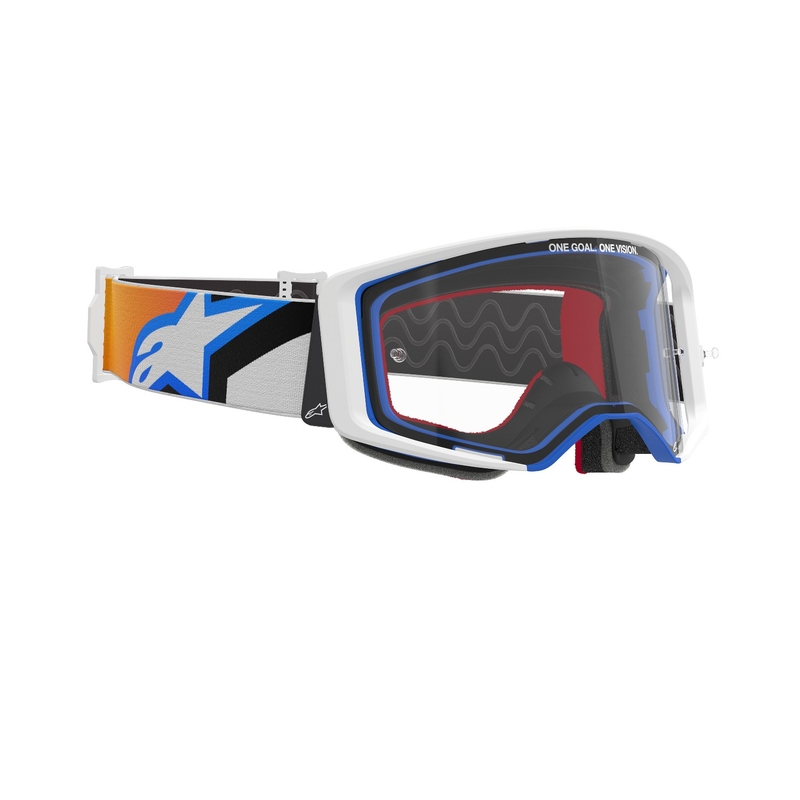 Occhiali da motocross Alpinestars Supertech Corp blu-arancio con lenti trasparenti