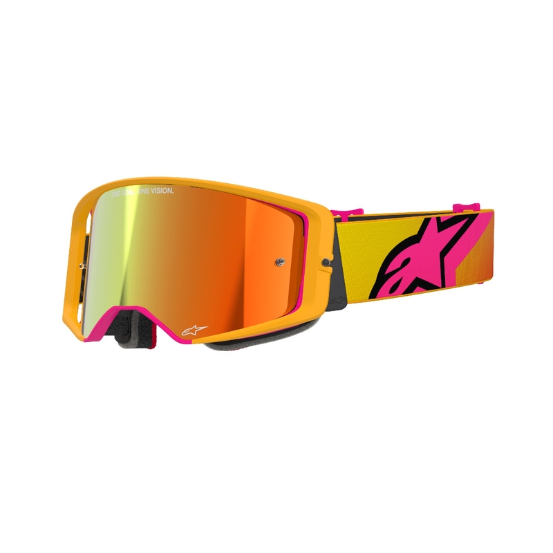 Occhiali da motocross Alpinestars Supertech Corp giallo-rosa con lente rossa specchiata