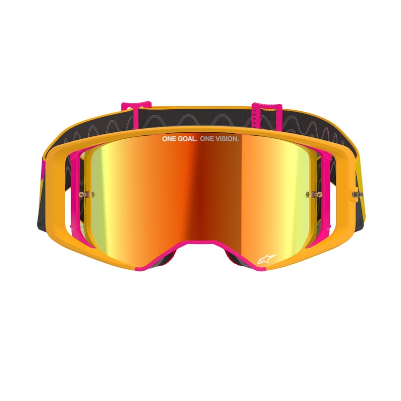 Occhiali da motocross Alpinestars Supertech Corp giallo-rosa con lente rossa specchiata